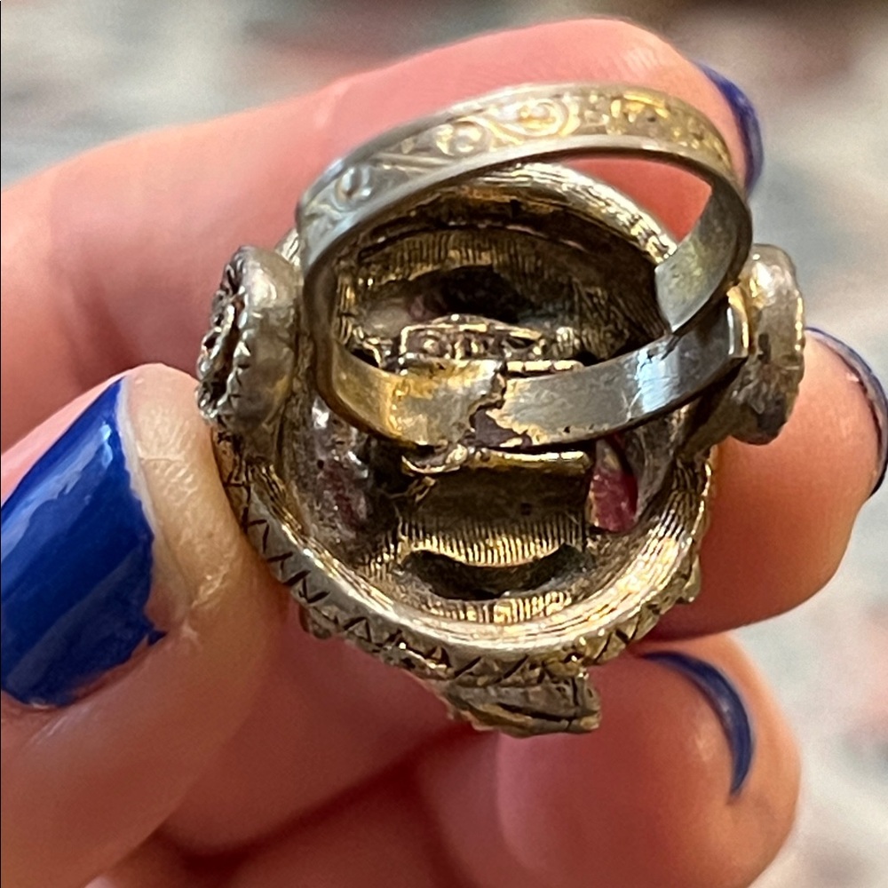 Vintage Coiled Snake Serpent Flashy Red Cabochon Fashion Ring Adjustable - Picture 10 of 11